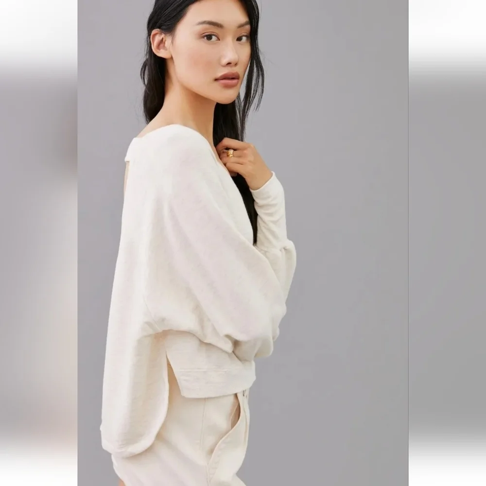 Anthropologie Daily Practice Light Sand Arvon Open Back Sweatshirt New - Picture 2 of 6